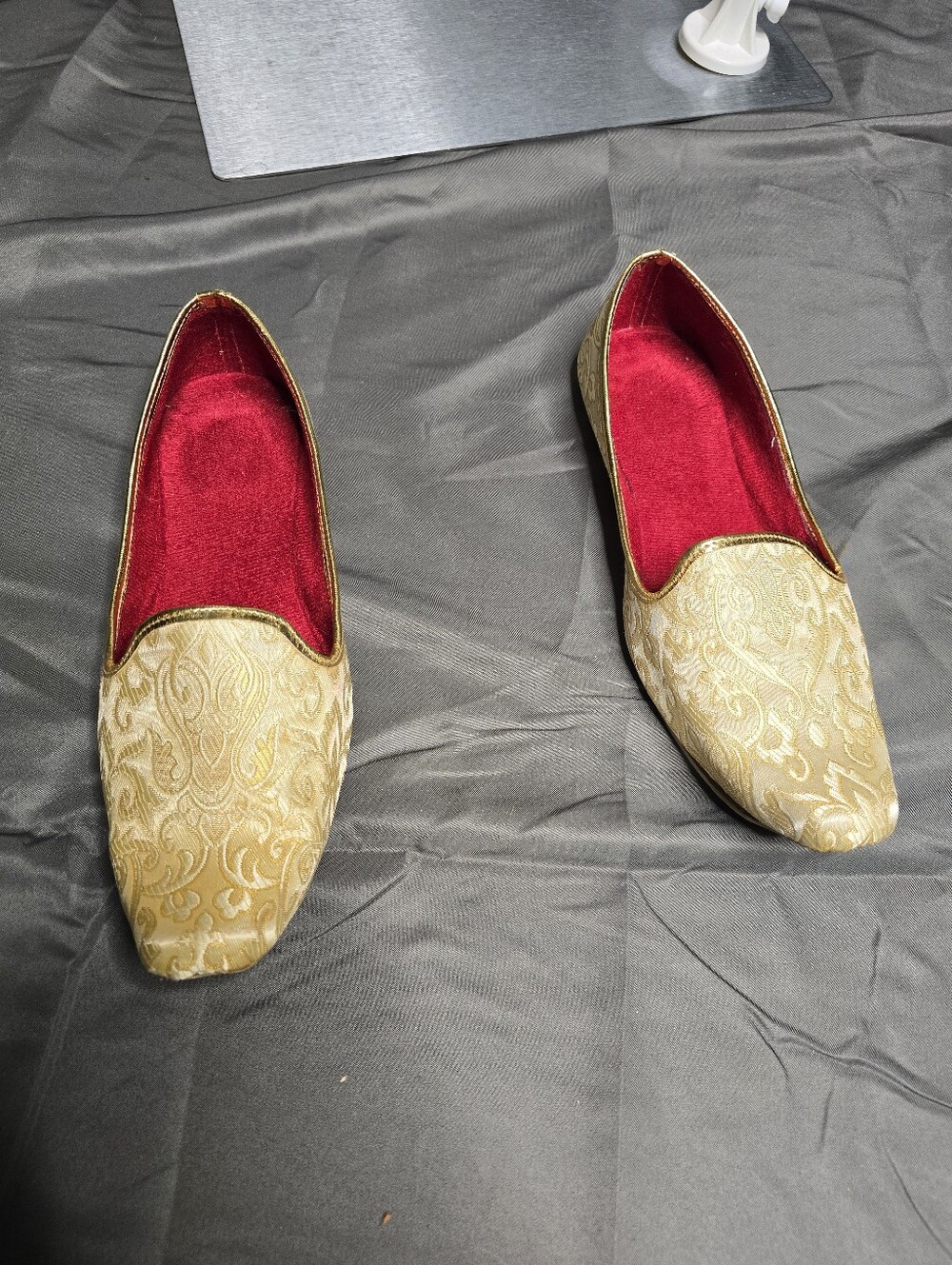 Men's Gold Indian Wedding Guest Slip-On Dress Shoes with Red Lining